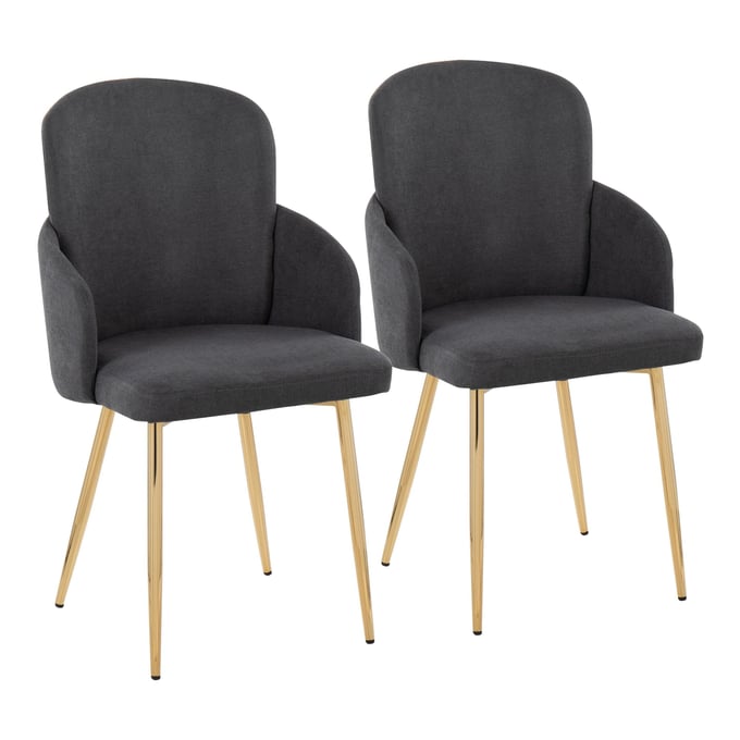 2 LumiSource Dahlia Gold Grey Fabric Dining Chairs LUMI-CH-DAHLIA2-AUFGY2