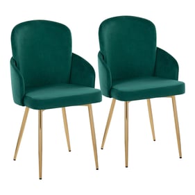 2 LumiSource Dahlia Gold Green Velvet Dining Chairs