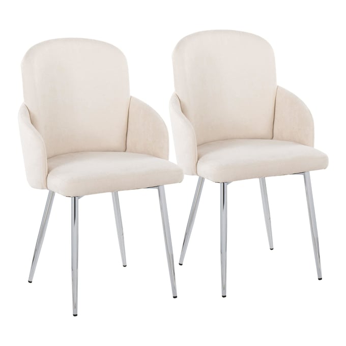 2 LumiSource Dahlia Chrome Cream Fabric Dining Chairs LUMI-CH-DAHLIA2-SVFCR2