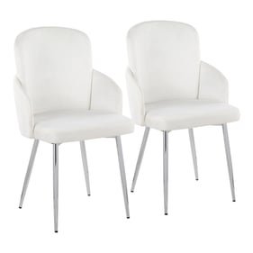 2 LumiSource Dahlia Chrome Cream Velvet Dining Chairs