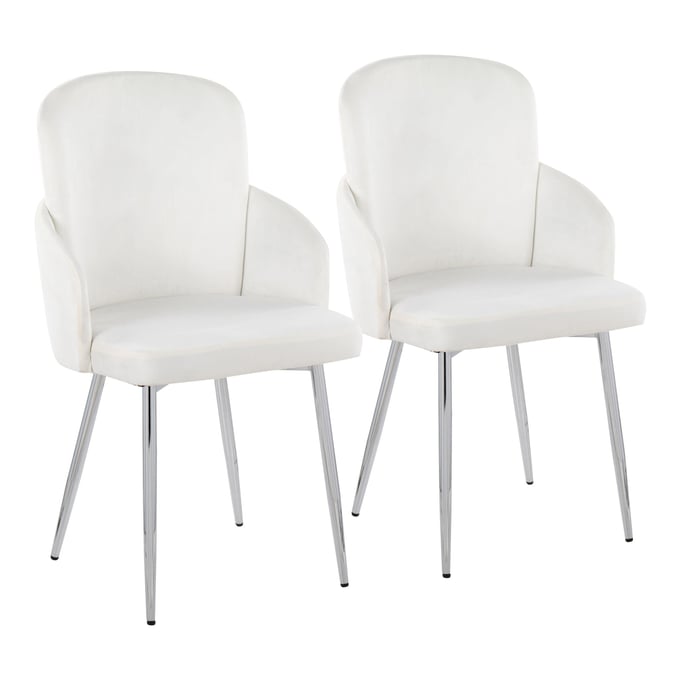 2 LumiSource Dahlia Chrome Cream Velvet Dining Chairs LUMI-CH-DAHLIA2-SVVCR2