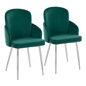 2 LumiSource Dahlia Chrome Green Velvet Dining Chairs