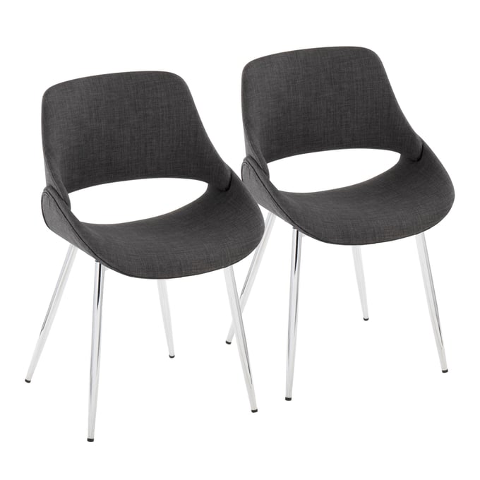 2 LumiSource Fabrico Chrome Charcoal Dining Chairs LUMI-CH-FABRICO-FBCO2-CHRCHAR2