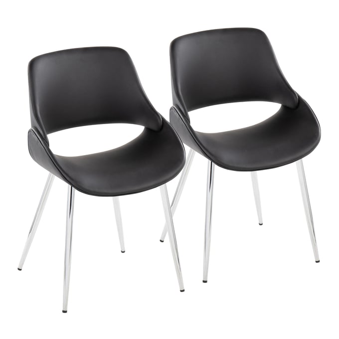 2 LumiSource Fabrico Chrome Black Dining Chairs LUMI-CH-FABRICOPU-FBCO2-CHRBK2