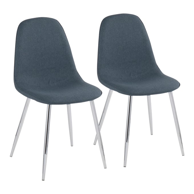 2 LumiSource Pebble Chrome Blue Chairs LUMI-CH-PEBBLE-SVBU2