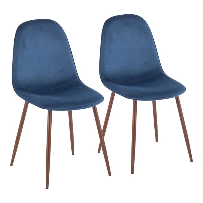 2 LumiSource Pebble Walnut Blue Chairs LUMI-CH-PEBBLE-WLVBU2