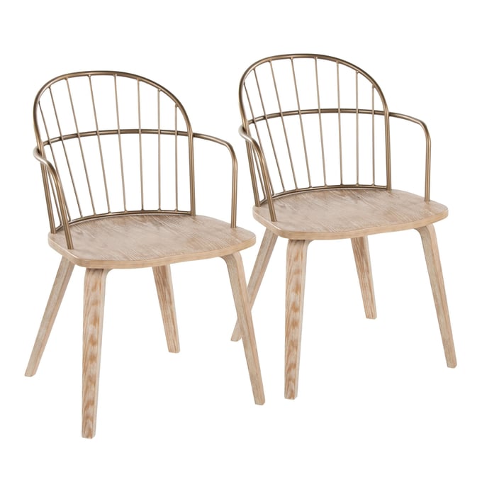 2 LumiSource Riley Whitewashed Arm Chairs LUMI-CH-RILEY-HLBW2-WWANCUWW2