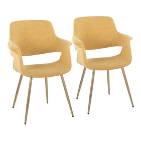 2 LumiSource Vintage Flair Gold Yellow Fabric Dining Chairs