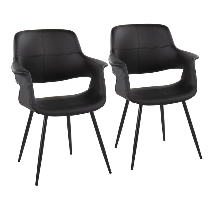 2 LumiSource Vintage Flair Black PU Dining Chairs LUMI-CH-VFLPU-MTPR1-BKBK2