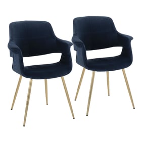 2 LumiSource Vintage Flair Gold Blue Velvet Dining Chairs