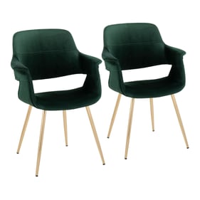 2 LumiSource Vintage Flair Gold Green Velvet Dining Chairs