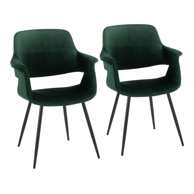 2 LumiSource Vintage Flair Black Green Velvet Dining Chairs LUMI-CH-VFLV-MTPR1-BKGN2