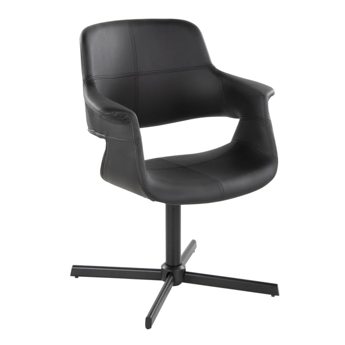 LumiSource Vintage Flair Black PU Swivel Accent Chair LUMI-CHR-VFLPU-XPED1-BKBK1