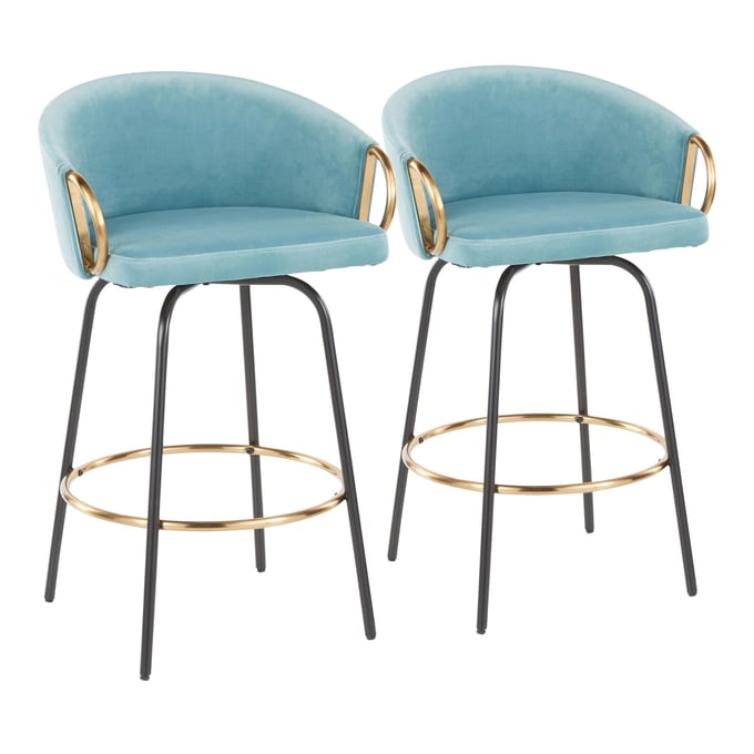 2 LumiSource Claire Light Blue Counter Stools LUMI-B26-CLAIRE2-SWVG-BKVLBU2