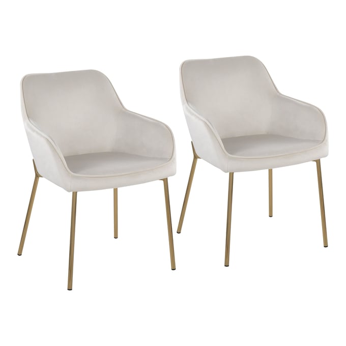 2 LumiSource Daniella Gold Cream Velvet Dining Chairs LUMI-DC-DNLA2-AUVCR2