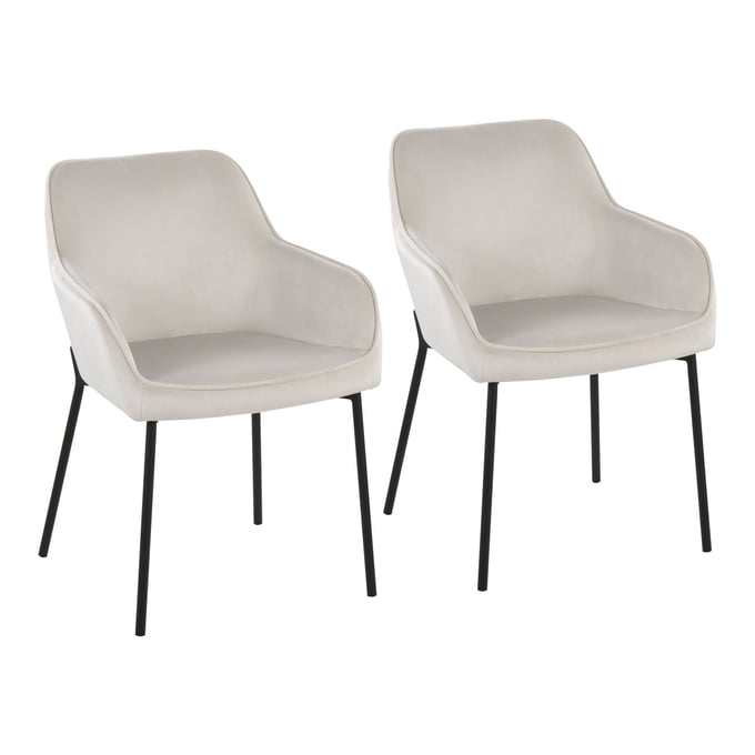 2 LumiSource Daniella Black Cream Velvet Dining Chairs LUMI-DC-DNLA2-BKVCR2