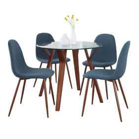 LumiSource Folia Pebble Blue Fabric 5pc Round Dining Set