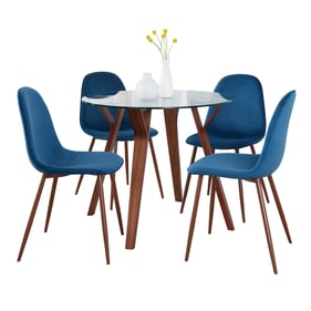 LumiSource Folia Pebble Blue Velvet 5pc Round Dining Set