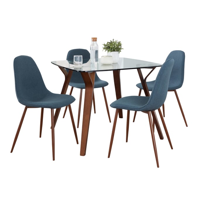 LumiSource Folia Pebble Blue Fabric 5pc Square Dining Set LUMI-DS5-FOLIASQWLCL-4PEBWLBU