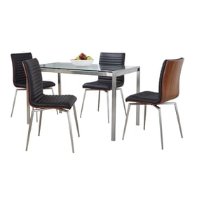 LumiSource Fuji Mason Walnut Black Swivel 5pc Dining Set