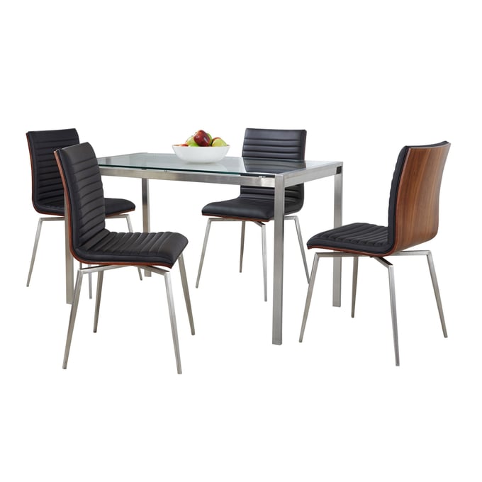 LumiSource Fuji Mason Walnut Black Swivel 5pc Dining Set LUMI-DS5-FUJI47CL-4MSNWLPUBK