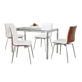 LumiSource Fuji Mason Walnut White Swivel 5pc Dining Set