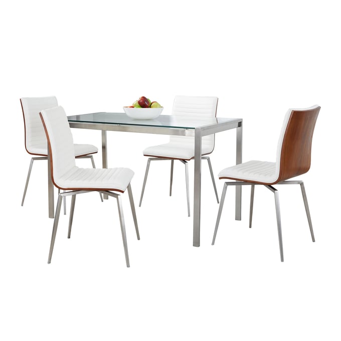 LumiSource Fuji Mason Walnut White Swivel 5pc Dining Set LUMI-DS5-FUJI47CL-4MSNWLPUW