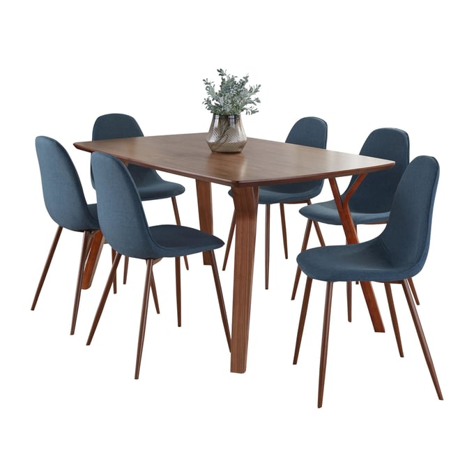 LumiSource Folia Pebble Blue Fabric 7pc Dining Set LUMI-DS7-FOLIAWL-6PEBWLBU