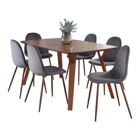 LumiSource Folia Pebble Grey Velvet 7pc Dining Set