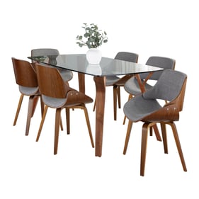 LumiSource Folia Fabrizzi Grey Fabric 7pc Dining Set