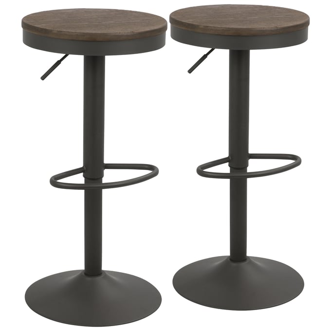 2 LumiSource Dakota Brown Grey Adjustable Barstools LUMI-BS-DAK-GY-BN2