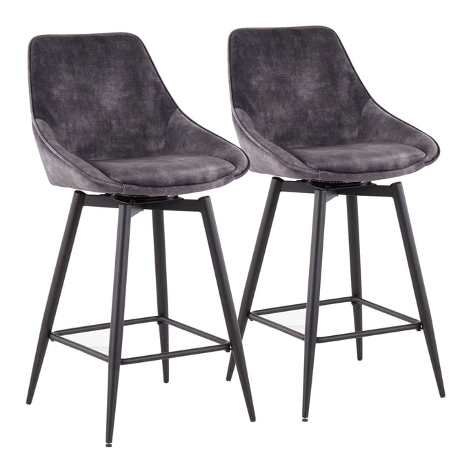 2 LumiSource Diana Grey Black Counter Stools LUMI-B26-DIANA-55SWVX-BKVGY2