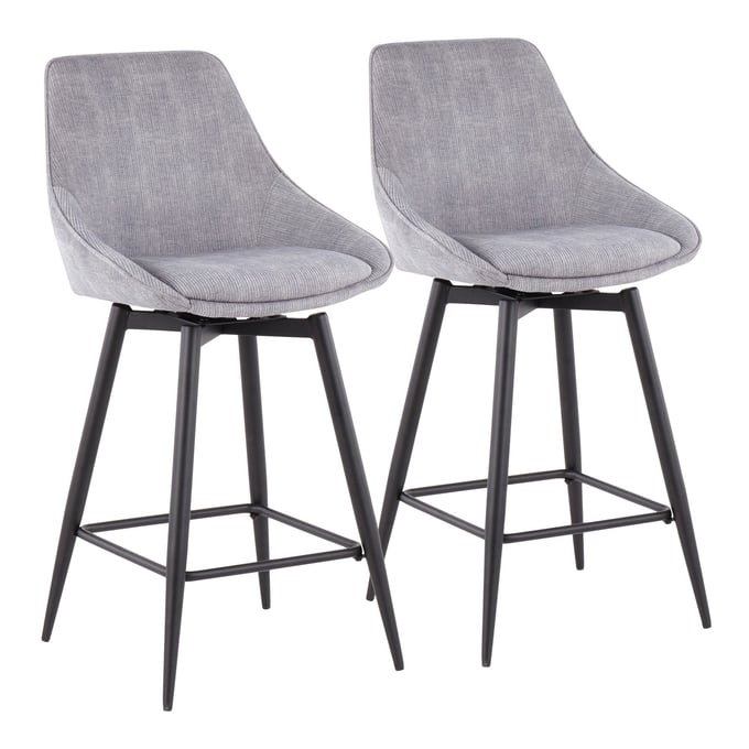 2 LumiSource Diana Black Grey Counter Stools LUMI-B26-DIANACOR-55SWVX-BKGY2