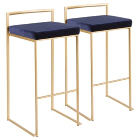 2 LumiSource Fuji Gold Blue Velvet Stackable Barstools