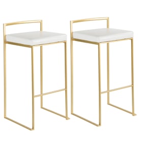 2 LumiSource Fuji Gold White Faux Leather Barstools