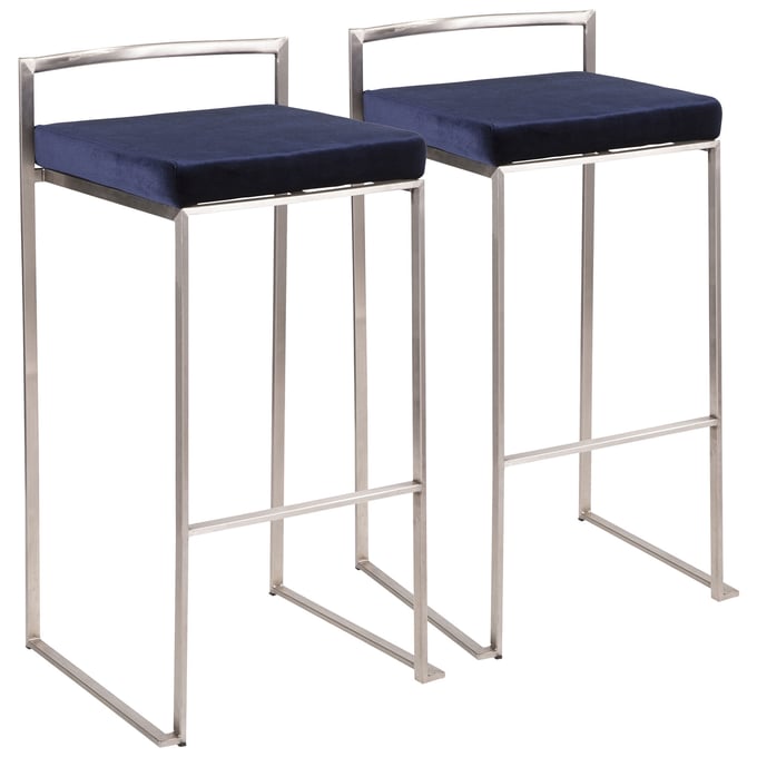 2 LumiSource Fuji Blue Velvet Stackable Barstools LUMI-B30-FUJI-VBU2