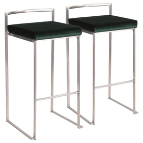 2 LumiSource Fuji Green Velvet Stackable Barstools