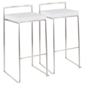 2 LumiSource Fuji Brushed White Velvet Stackable Barstools