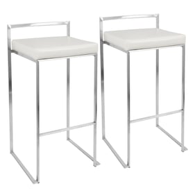 2 LumiSource Fuji White Faux Leather Stackable Barstools