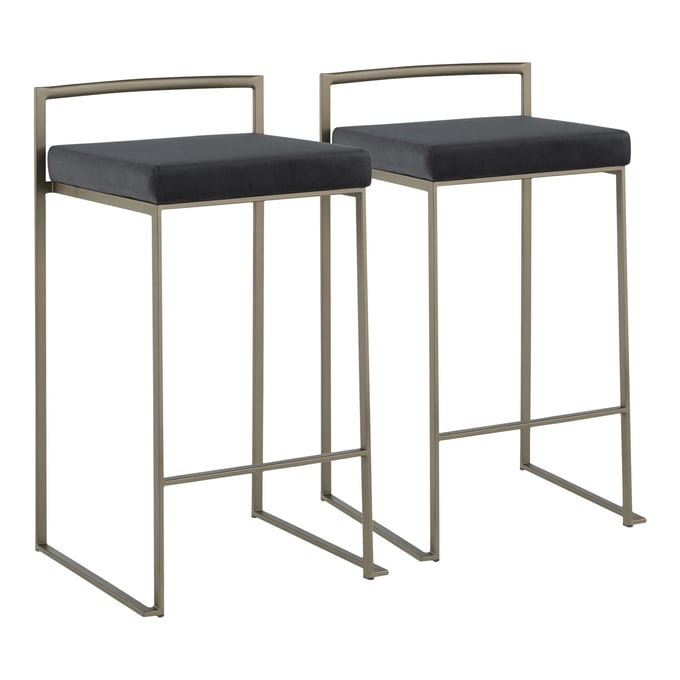 2 LumiSource Fuji Antique Black Velvet Stackable Counter Stools LUMI-B26-FUJI-ANVBK2