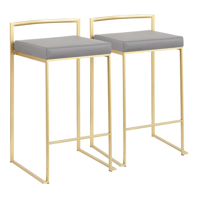 2 LumiSource Fuji Gold Grey Counter Stools LUMI-B26-FUJI-AUGY2