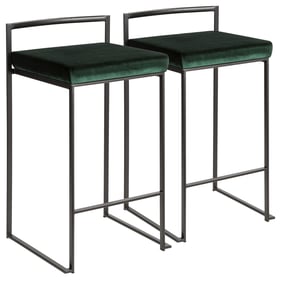 2 LumiSource Fuji Black Green Velvet Stackable Counter Stools