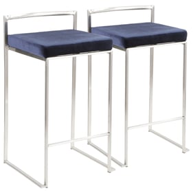 2 LumiSource Fuji Blue Velvet Stackable Counter Stools