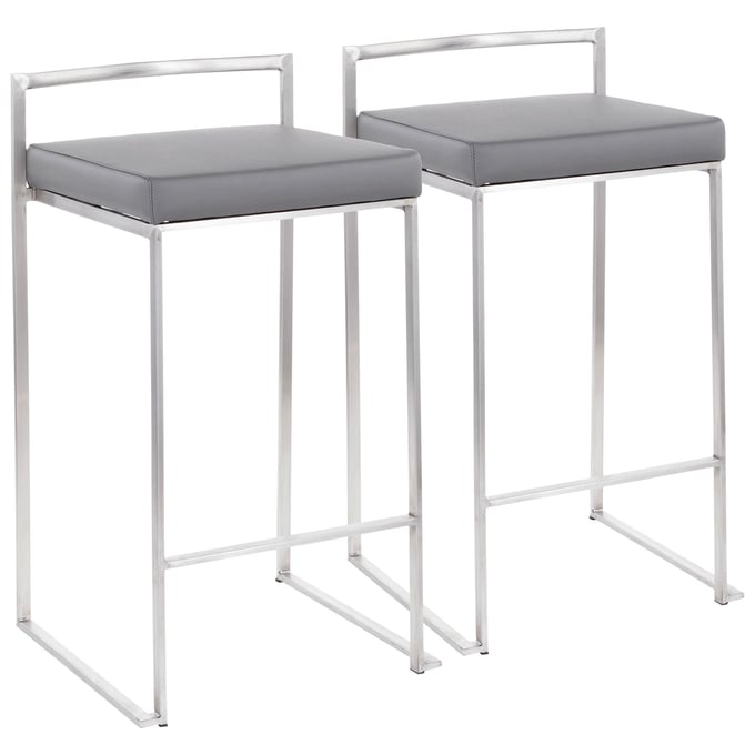 2 LumiSource Fuji Brushed Grey Stackable Counter Stools LUMI-B26-FUJI-GY2