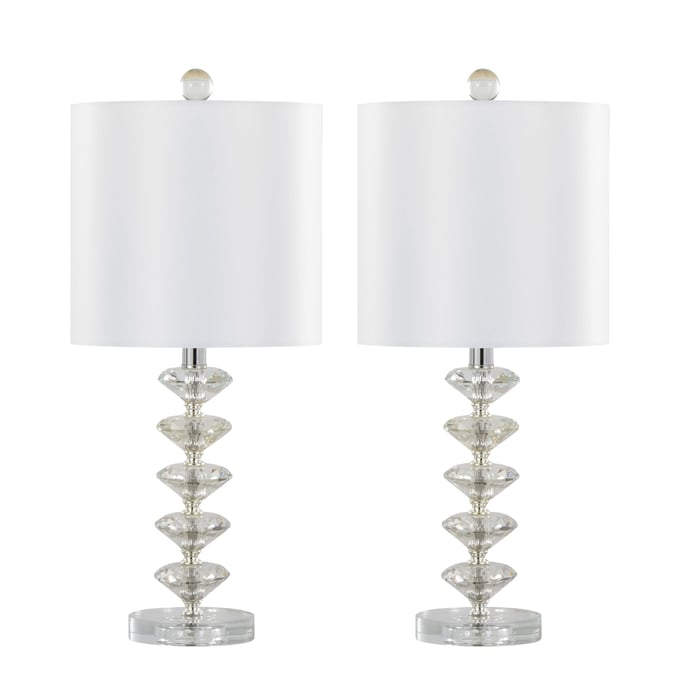 2 LumiSource Diamond Chrome Off White 23 Inch Table Lamps LUMI-GTC23-DIAMSTK-CLCHRW2