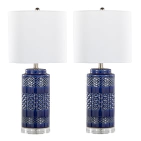 2 LumiSource Casa Glossy Navy White 21 Inch Table Lamps