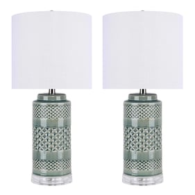 2 LumiSource Casa Sage Green White 21 Inch Table Lamps