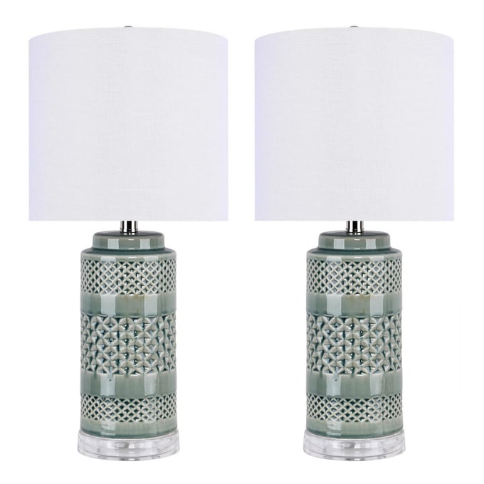 2 LumiSource Casa Sage Green White 21 Inch Table Lamps LUMI-GTE21-CASA-GNPNIW2