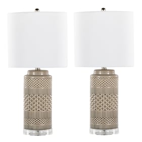 2 LumiSource Casa Opal Gray White 21 Inch Table Lamps