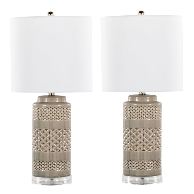 2 LumiSource Casa Opal Gray White 21 Inch Table Lamps LUMI-GTE21-CASA-GYPNIW2